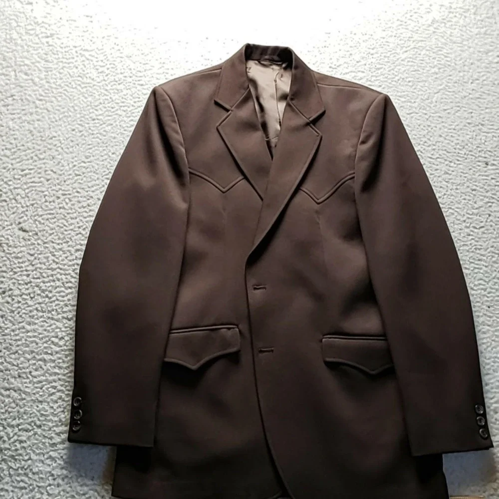 Circle S Blazer Mens 40L Brown Polyester Western Ranch Sport Coat Jacket USA